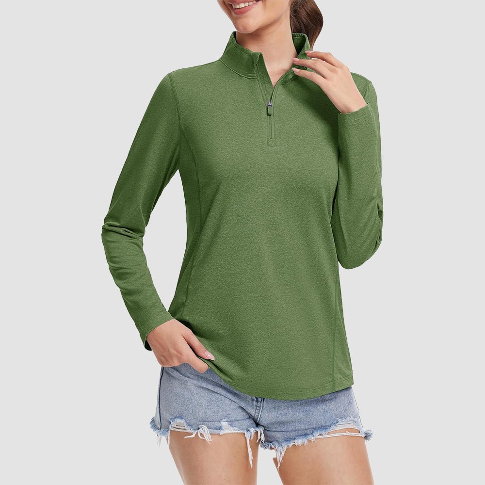 Women's UPF50 lightweight quick-dry sun shirt quarter-zip neckline breathable outdoor athletic top
