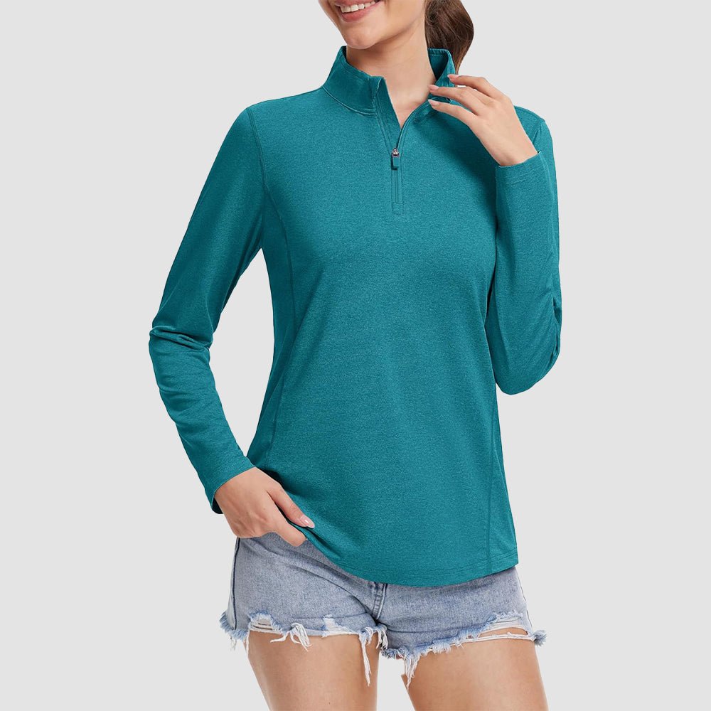 Women's UPF50 lightweight quick-dry sun shirt quarter-zip neckline breathable outdoor athletic top