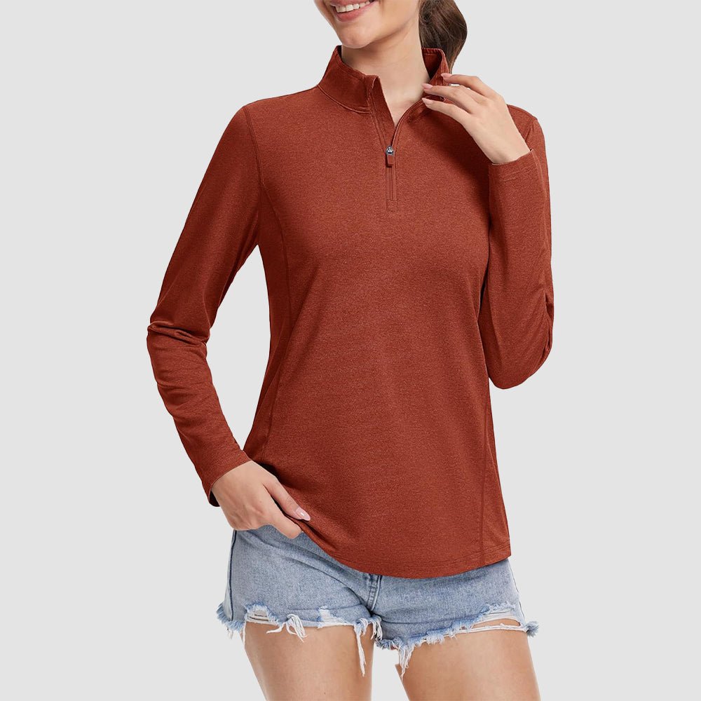 Women's UPF50 lightweight quick-dry sun shirt quarter-zip neckline breathable outdoor athletic top
