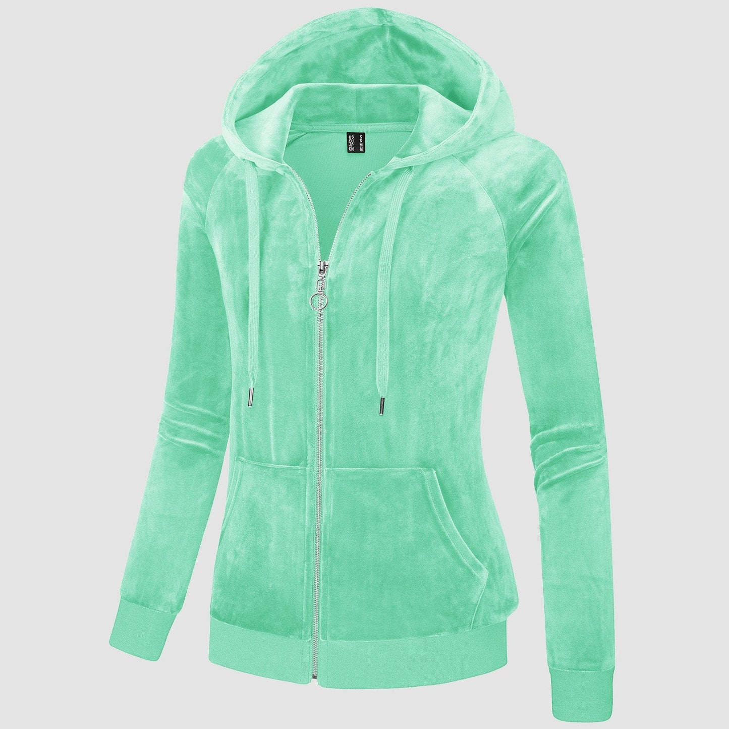 Women's slim-fit velour fleece hoodie jacket full-zip drawstring hood elastic cuffs cozy outwear