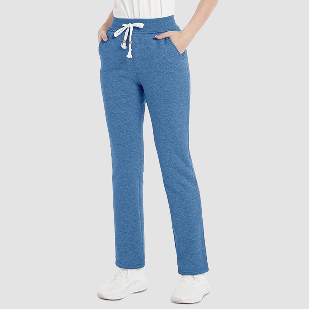 Women's sherpa lined jogger pants with 3 pockets, cozy cotton-spandex blend for warm winter comfort