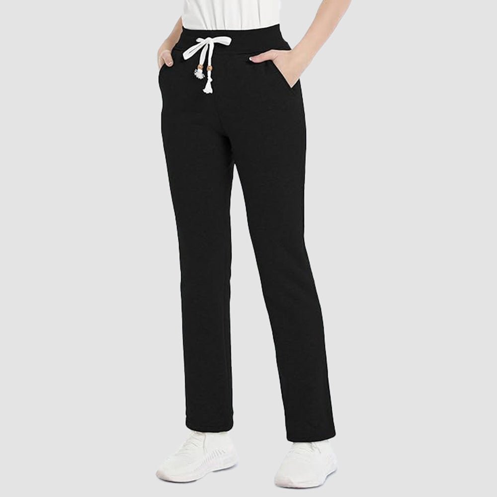 Women's sherpa lined jogger pants in cozy cotton blend with 3 pockets for all-day warmth