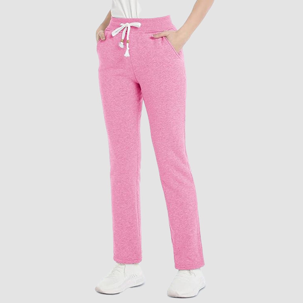 Women's sherpa lined jogger pants cozy cotton-blend fleece interior 3-pocket casual winter loungewear