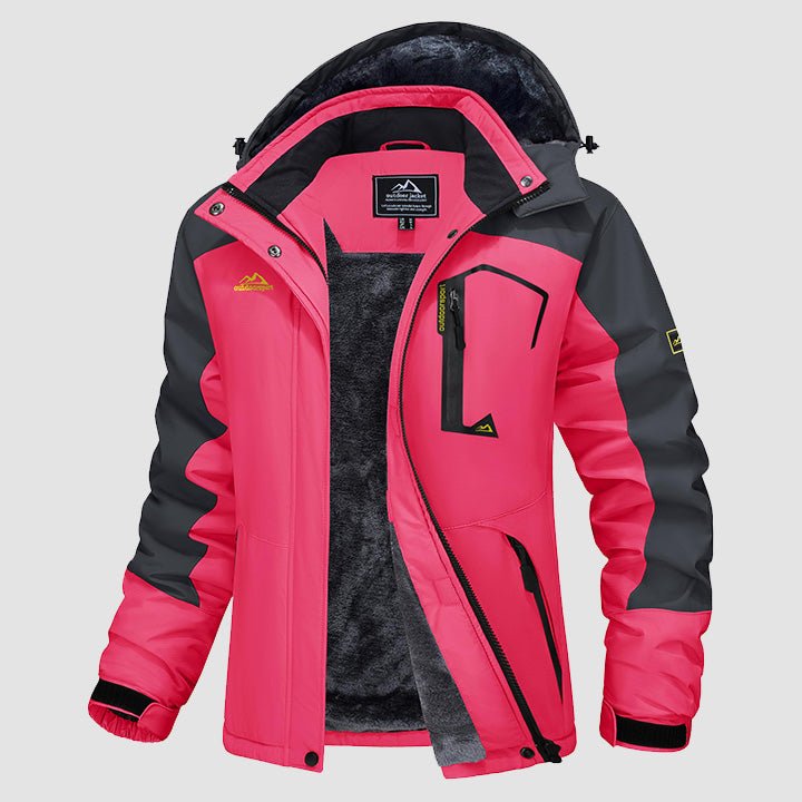 Women's water-resistant fleece ski jacket with four pockets, warm soft lining for winter slopes