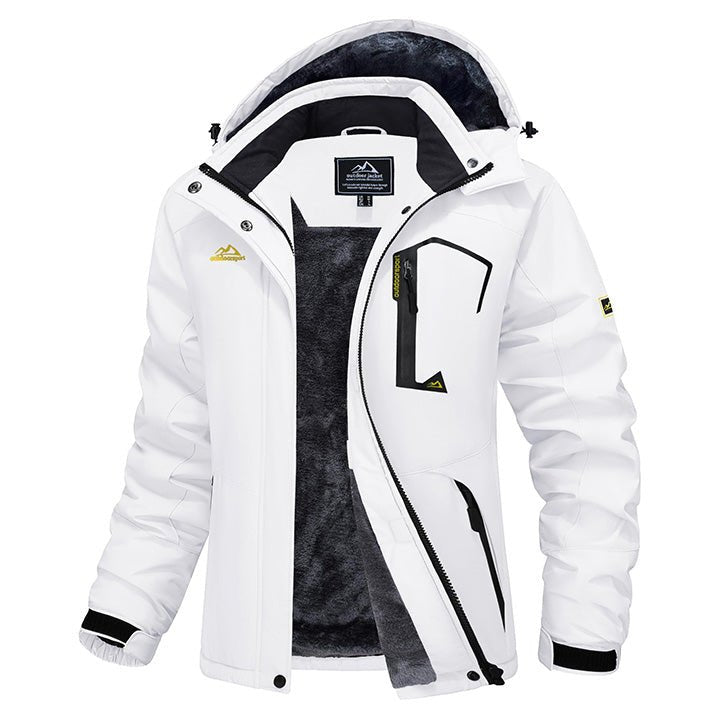 Women's water-resistant fleece ski jacket with four pockets, soft lining, windproof cold-weather style