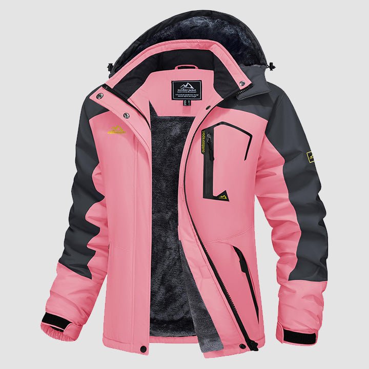 Women's water-resistant fleece ski jacket with four pockets, soft lining, windproof cold-weather fit