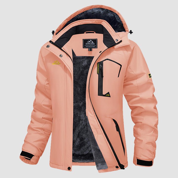 Women's water-resistant fleece ski jacket with four pockets, warm soft lining for winter outdoor wear