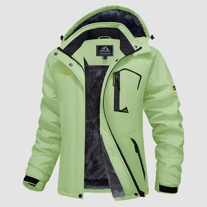 Women's water-resistant fleece ski jacket with four pockets, soft lining, ideal for cold-weather outdoor activities