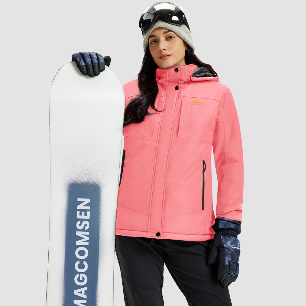 Women's waterproof ski jacket with warm fleece lining hood, insulated snow coat, windproof 3000mm