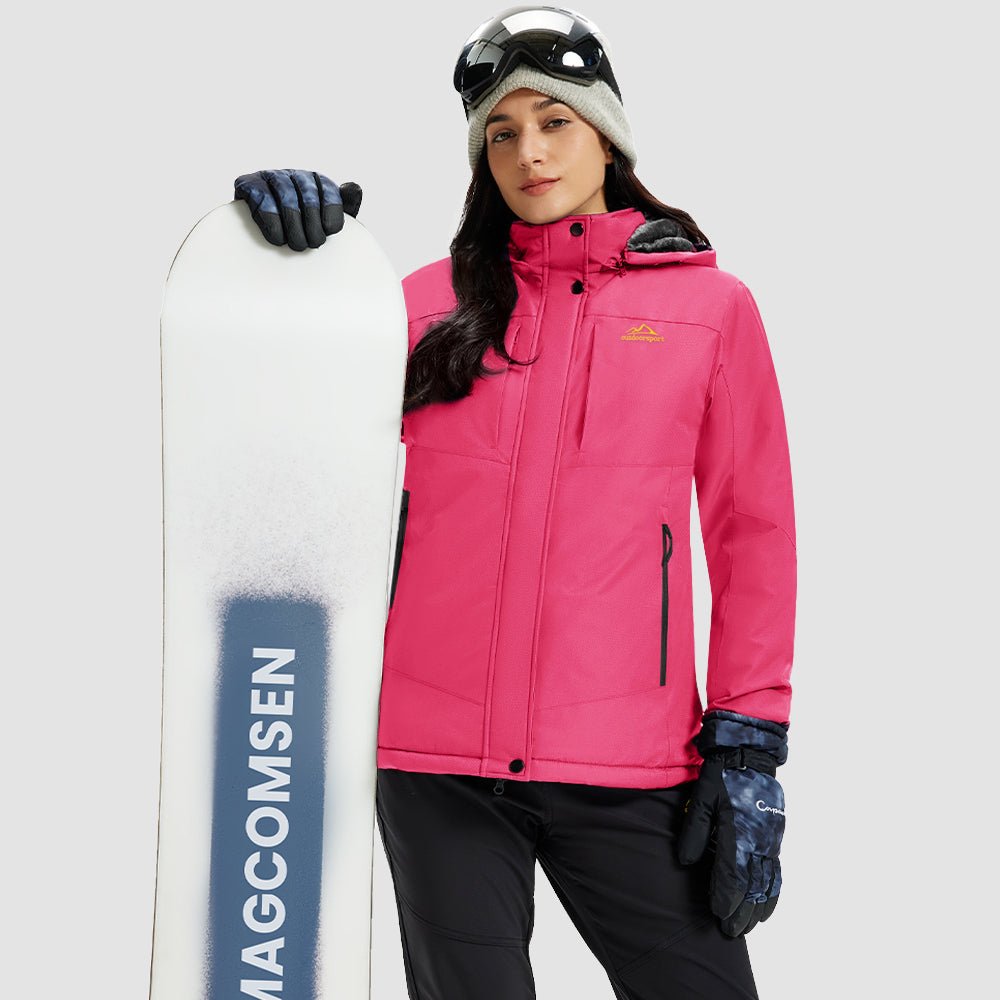 Women's waterproof ski jacket with warm fleece lining hood, insulated snow coat 3000mm waterproof