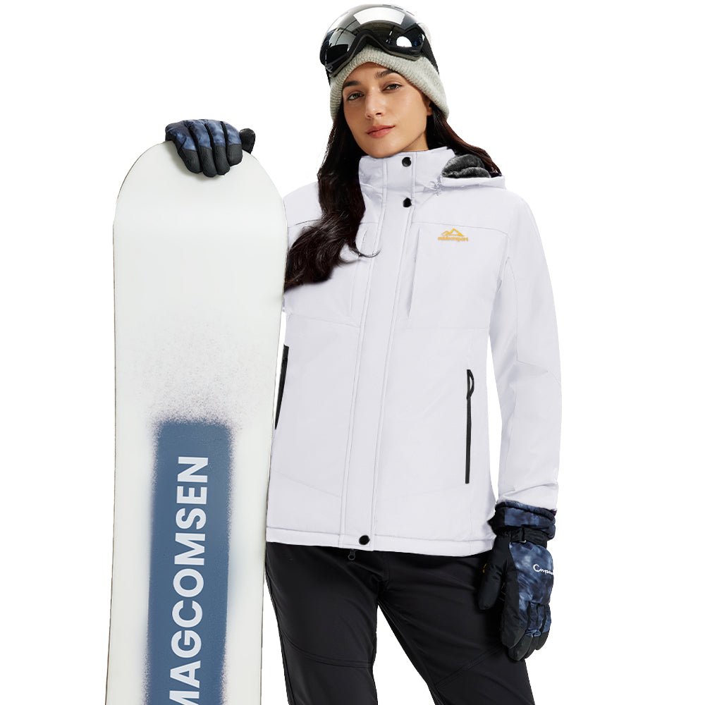 Women's waterproof ski jacket with warm fleece lining hood, insulated snow coat 3000mm waterproof