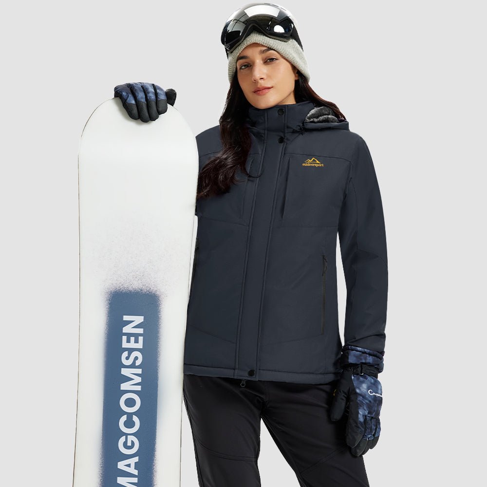 Women's waterproof ski jacket with warm fleece lining hood, insulated snow coat 3000mm waterproof