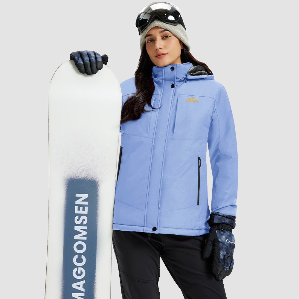 Women's waterproof ski jacket with fleece-lined hood, insulated snow coat, windproof 3000mm rating