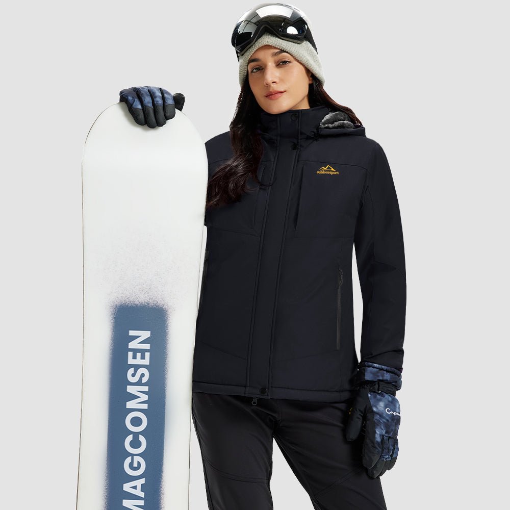 Women's waterproof ski jacket with fleece-lined hood, insulated snow coat, windproof 3000mm rating