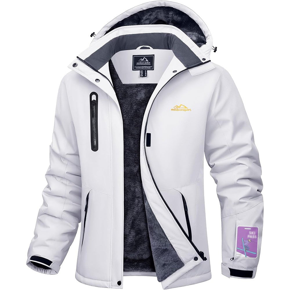 Women's windproof waterproof ski jacket with warm fleece lining, 5-pocket all-weather winter coat