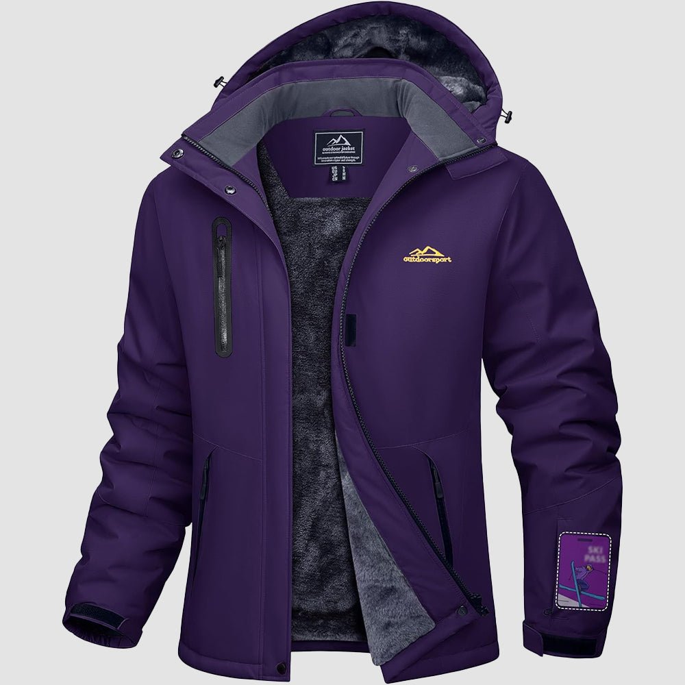 Women's windproof waterproof ski jacket with warm fleece lining, 5-pocket all-weather winter coat