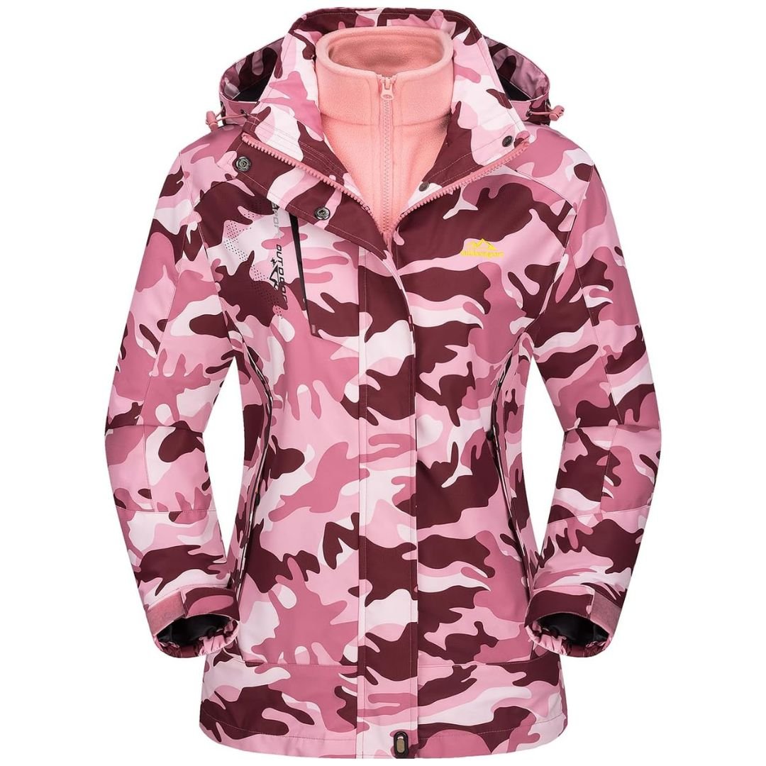 Women's 3-in-1 windproof ski jacket with detachable fleece liner, water-resistant softshell outdoor coat
