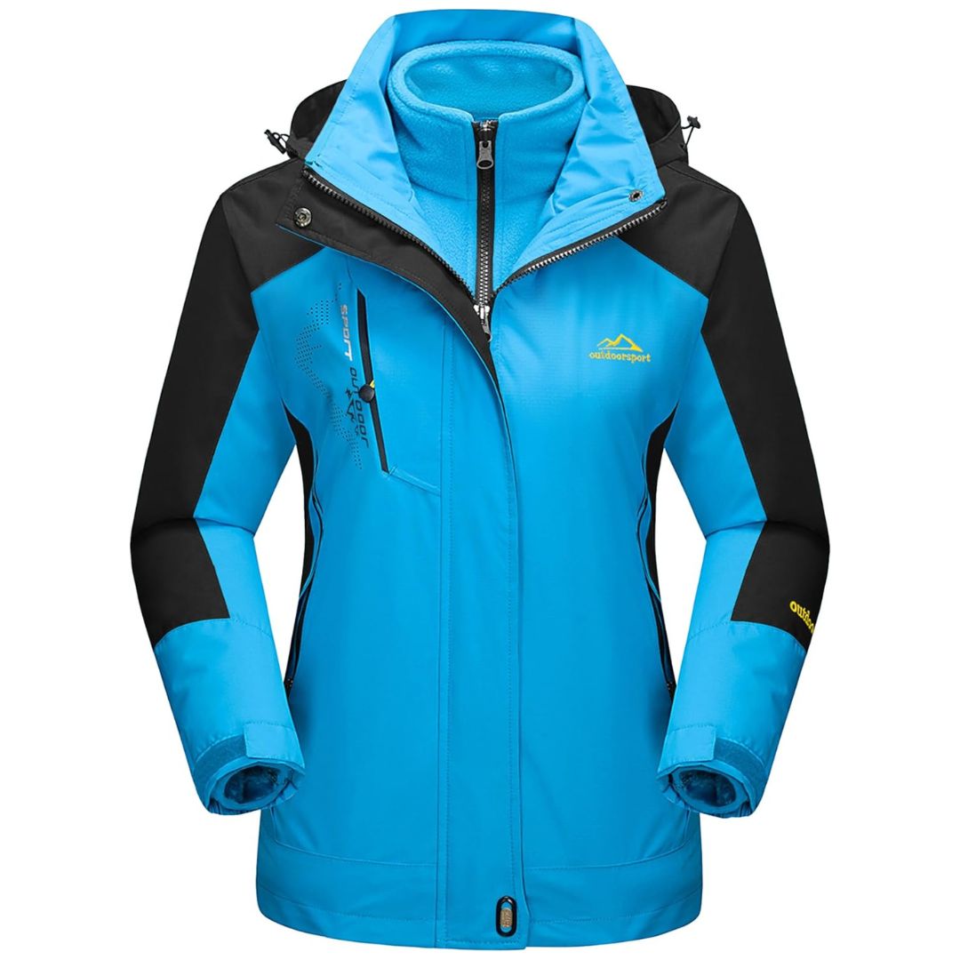 Women's 3-in-1 windproof ski jacket with detachable fleece liner, water-resistant softshell outdoor coat