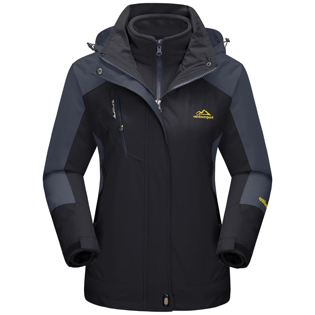 Women's 3-in-1 windproof winter jacket navy blue detachable fleece liner water-resistant ski coat