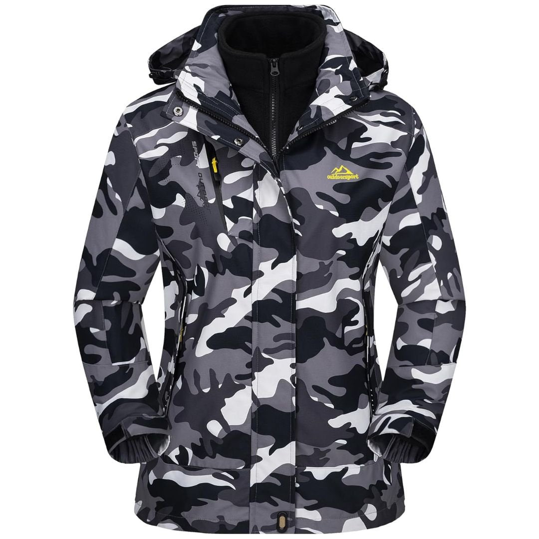 Women's 3-in-1 windproof winter jacket with detachable fleece liner, water-resistant softshell outdoor ski coat