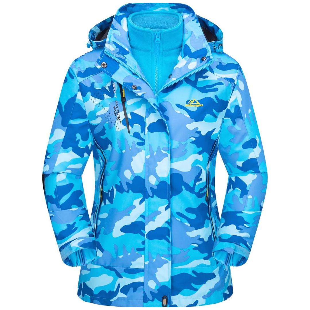 Women's 3-in-1 windproof winter jacket navy blue detachable fleece liner water-resistant outdoor ski coat