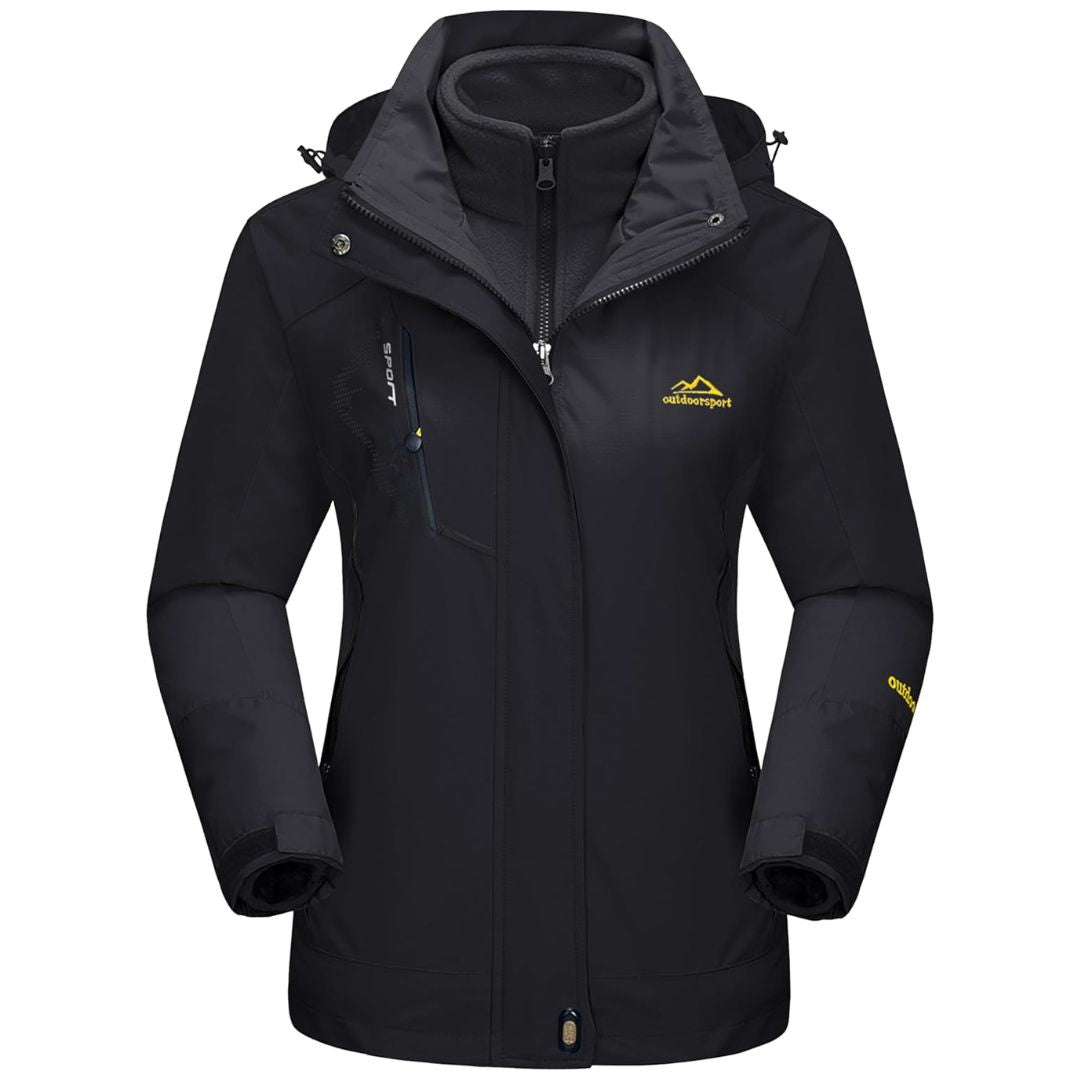 Women's 3-in-1 windproof winter jacket in neutral tone with detachable fleece liner, water-resistant outdoor ski coat