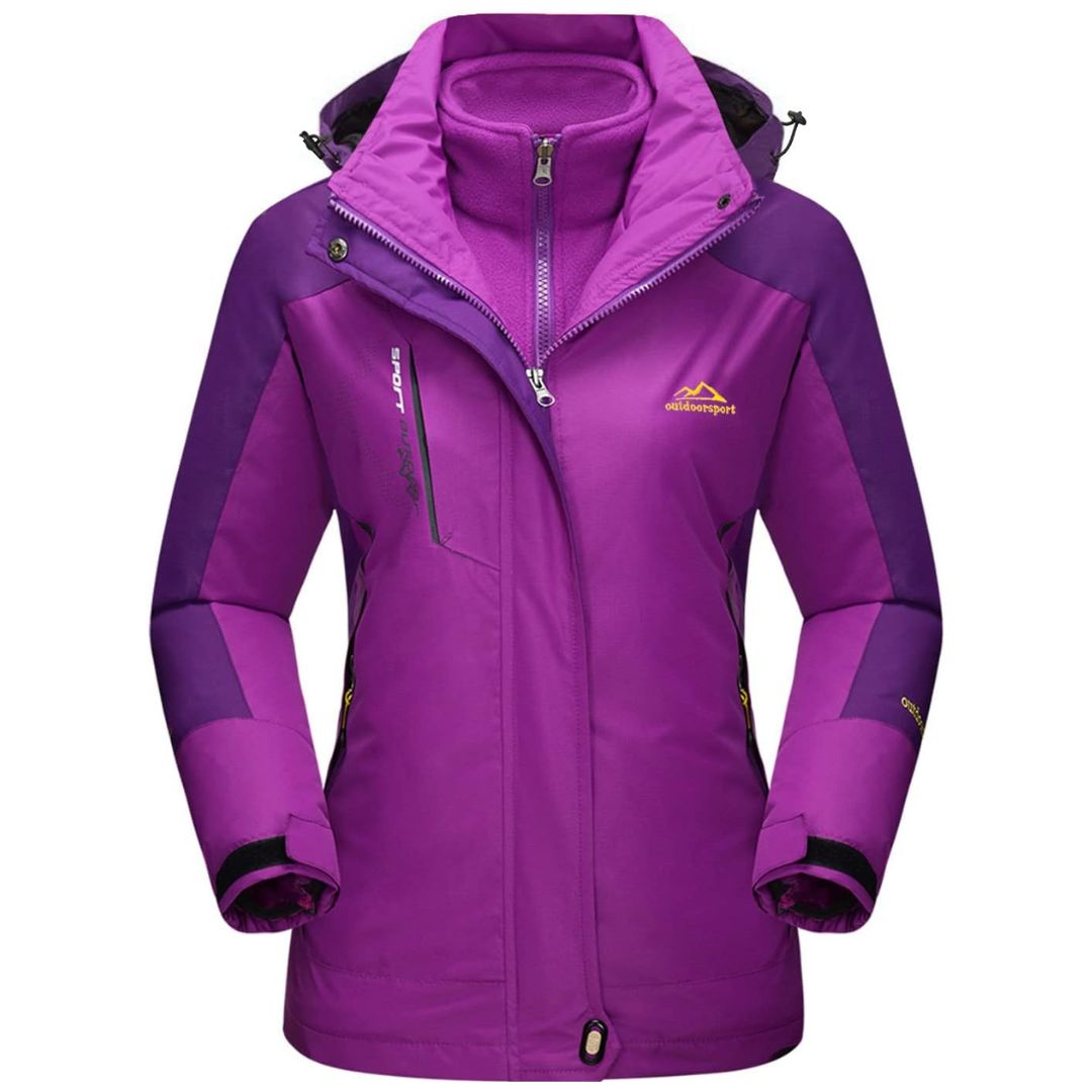 Women's 3-in-1 windproof winter jacket with detachable fleece liner, water resistant outdoor ski coat