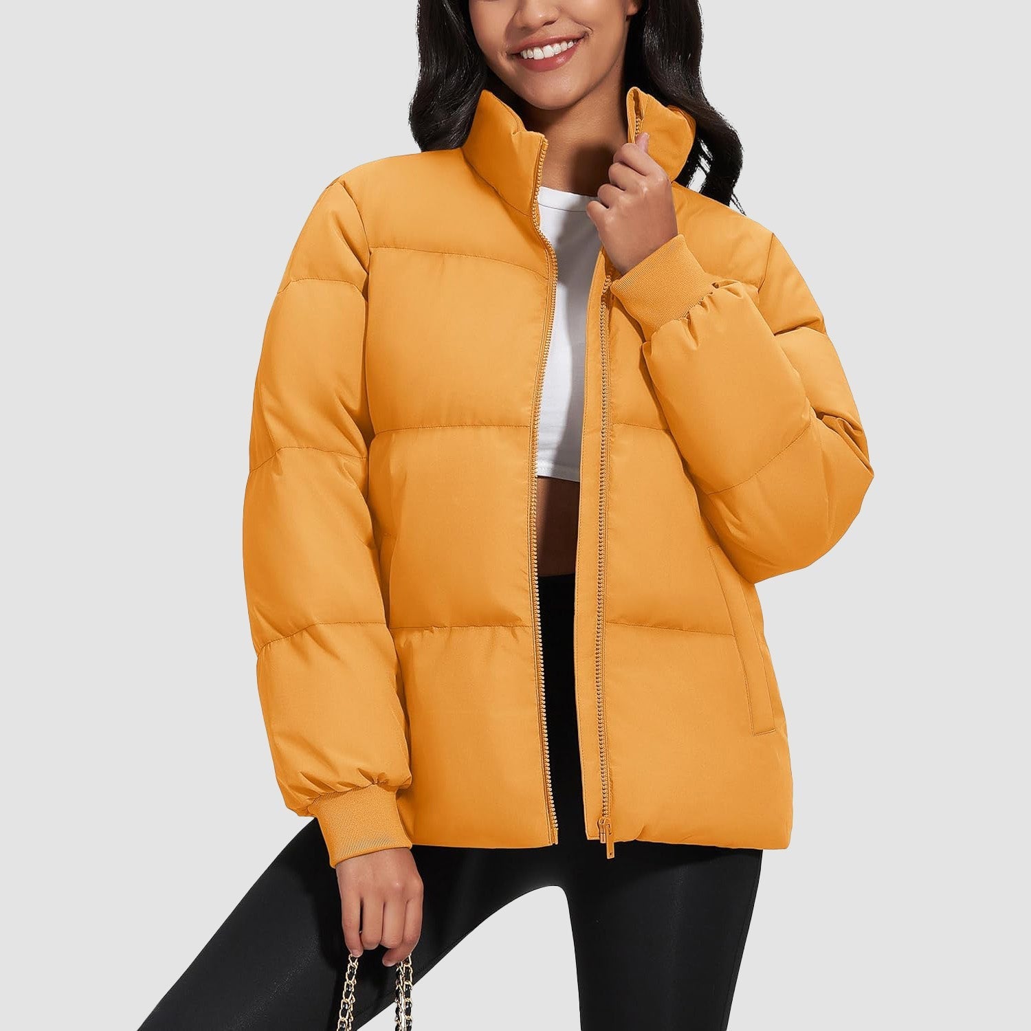 Women's quilted puffer coat water-resistant shell stand collar down jacket casual winter