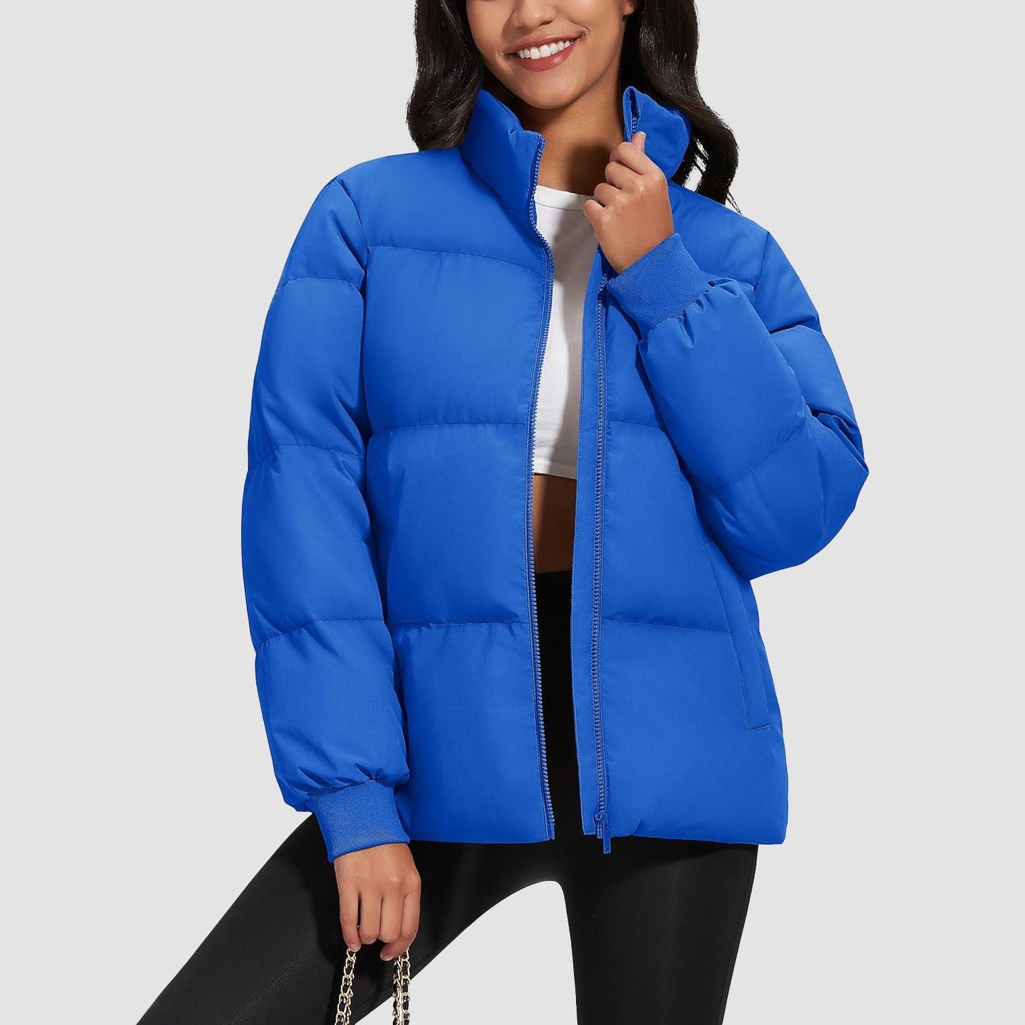 Women's quilted puffer coat water-resistant shell stand collar lightweight down jacket casual winter
