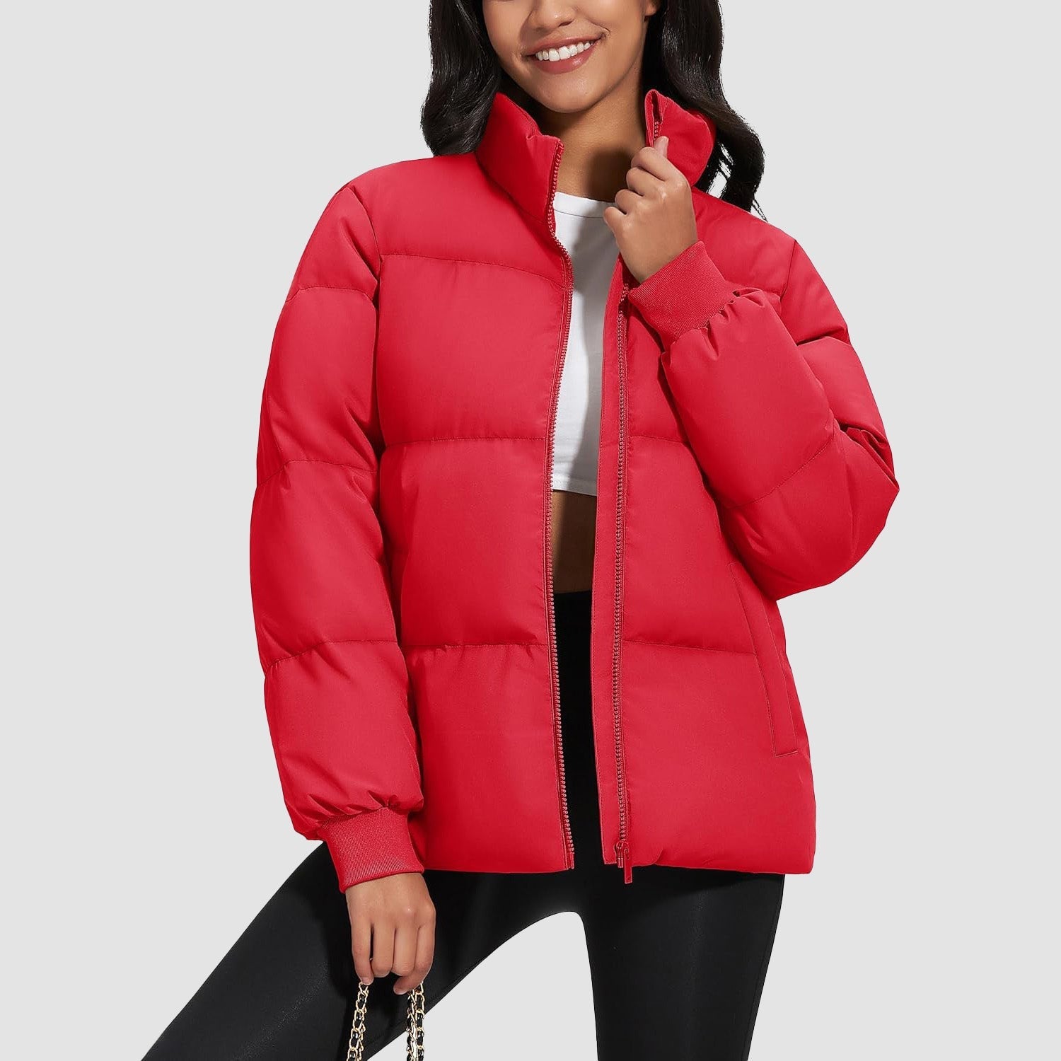 Women's quilted puffer coat water-resistant shell stand collar down jacket winter warm