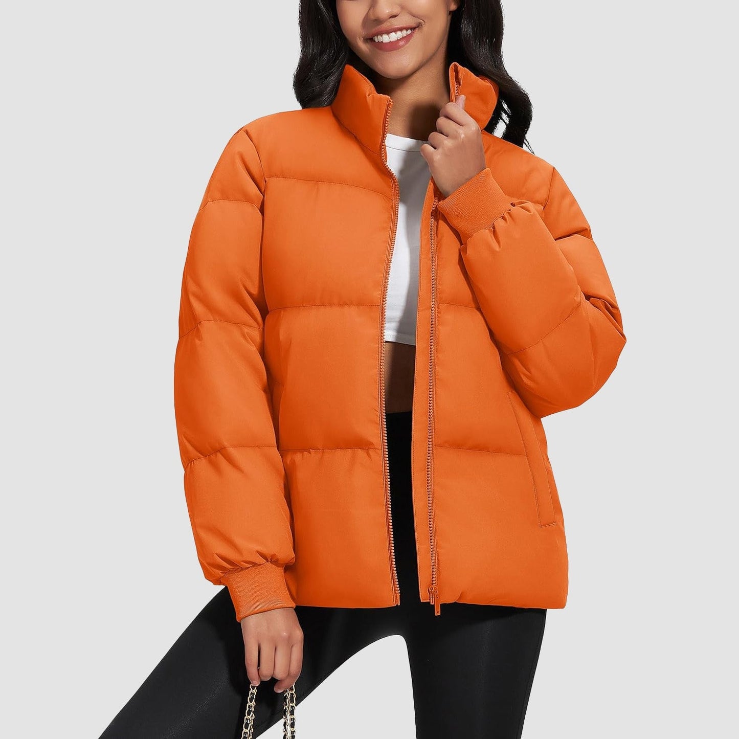 Women's quilted puffer coat water-resistant shell stand collar warm casual winter jacket