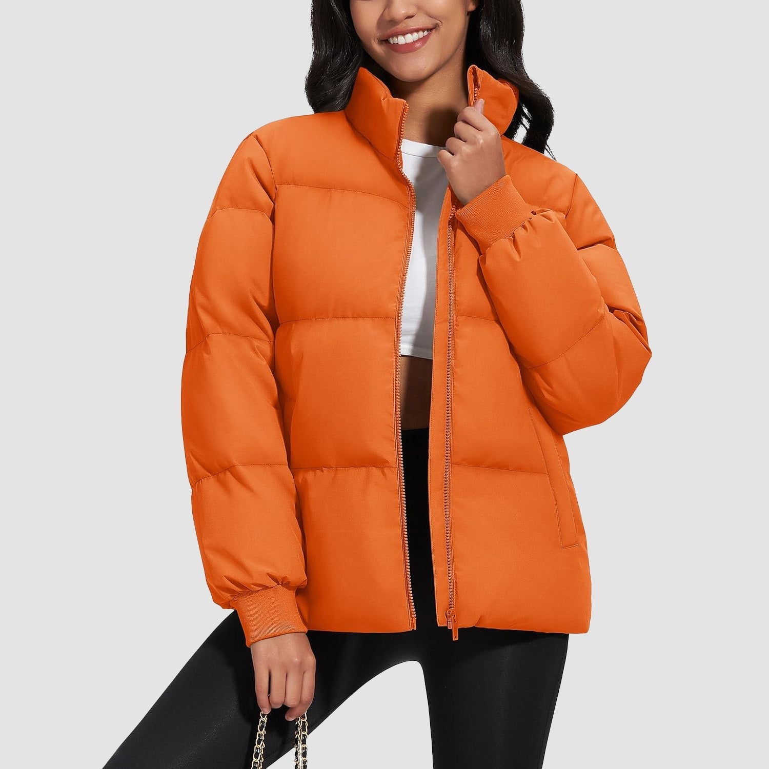 Women's quilted puffer coat water-resistant shell stand collar warm casual winter jacket