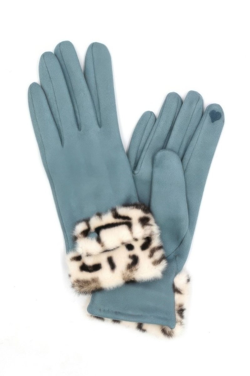 Women's black winter gloves faux fur trim touchscreen-compatible fingertips cold weather style