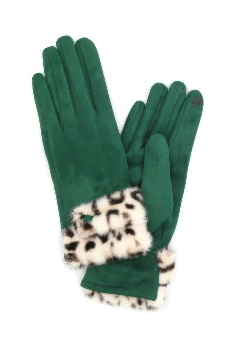 Women's black winter gloves faux fur trim touchscreen-compatible fingertips cold weather fashion