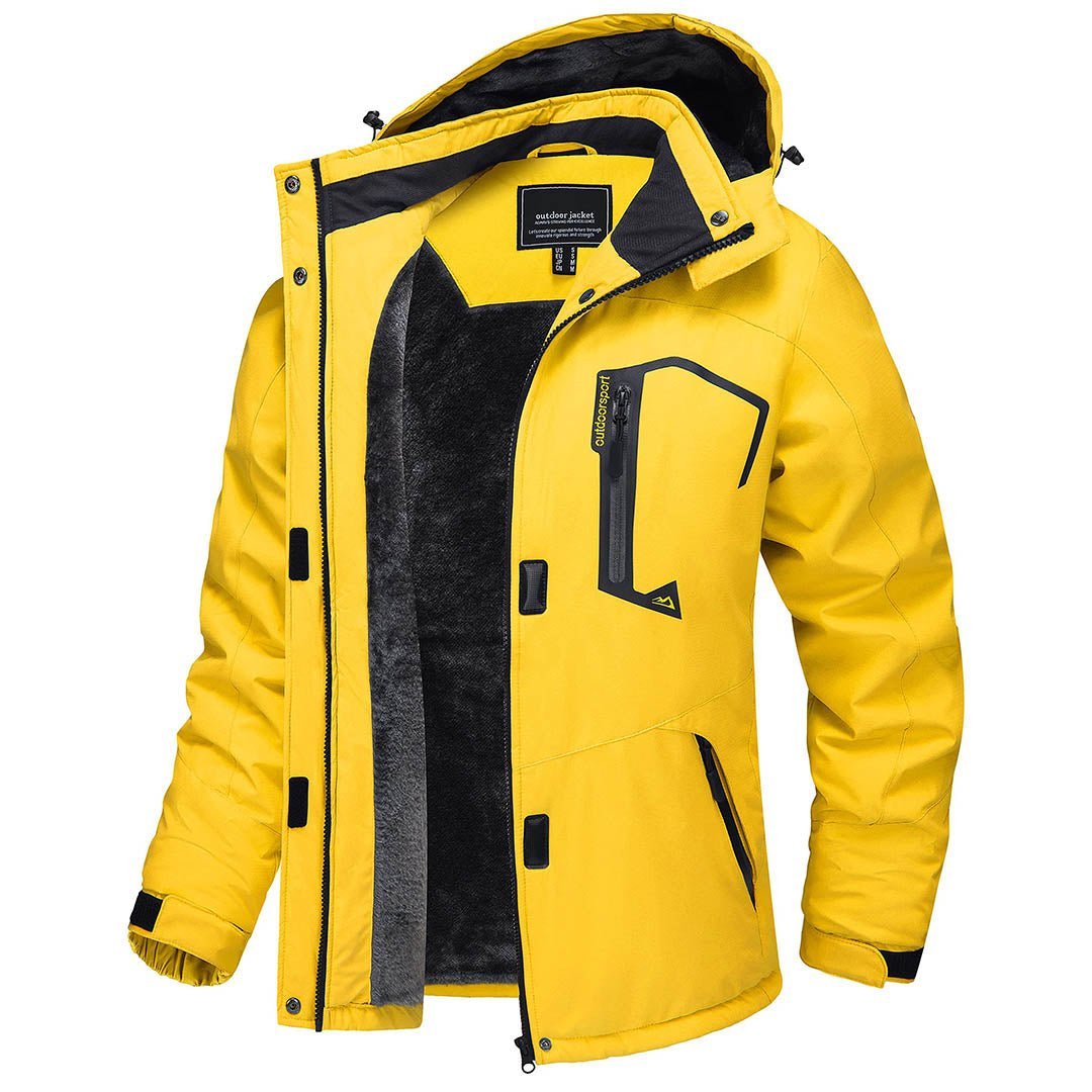 Women's waterproof hooded ski jacket, insulated windproof coat with warm fleece lining for cold weather