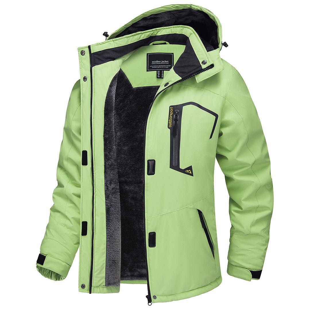 Women's waterproof insulated hooded ski jacket with warm fleece lining, windproof cold-weather design