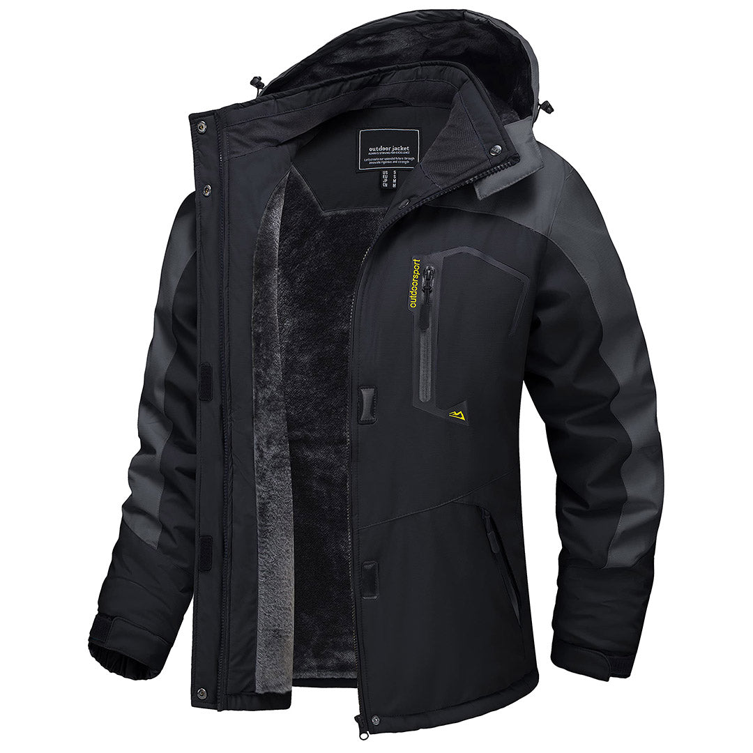 Women's waterproof insulated hooded ski jacket with warm fleece lining, windproof cold-weather design