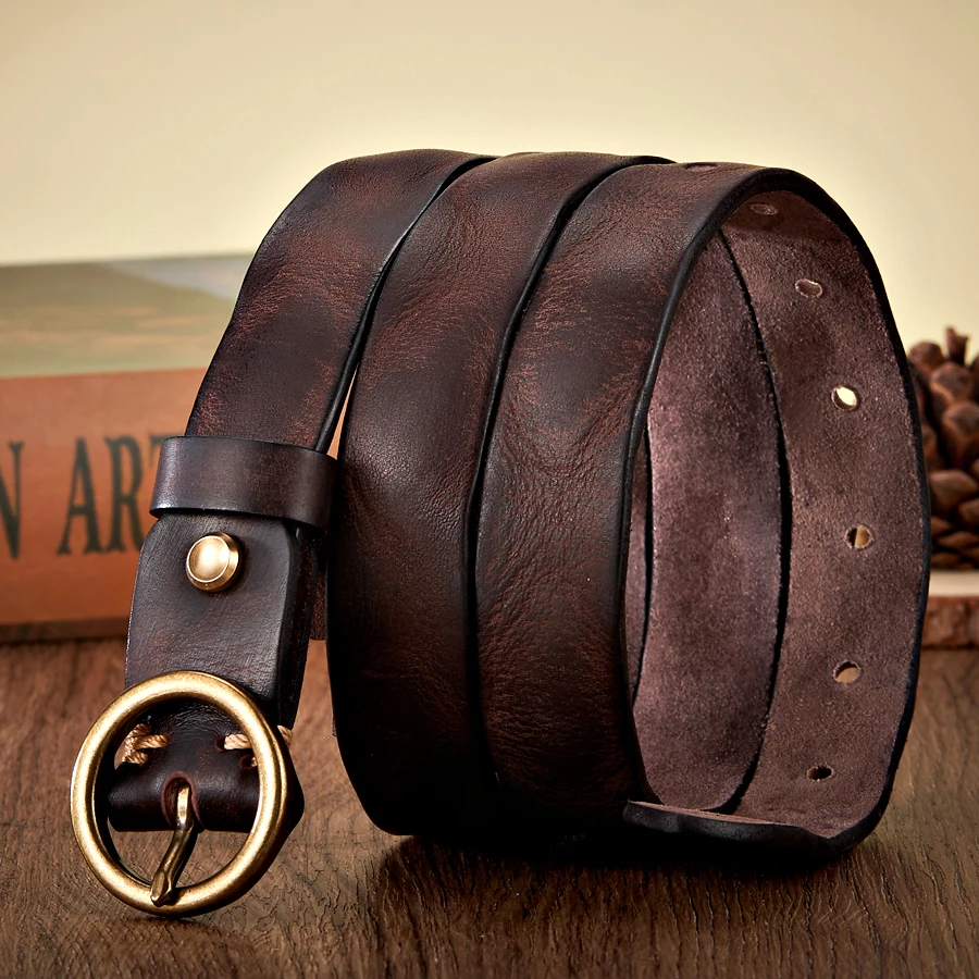 Dakota genuine leather belt aged patina solid copper buckle rugged everyday style brown