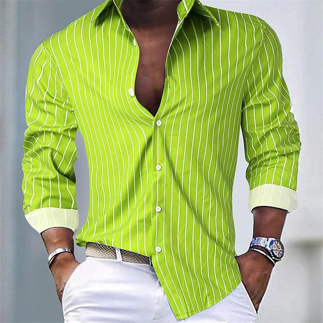 Men's slim fit striped shirt with classic collar and contrast cuffs for a polished professional look