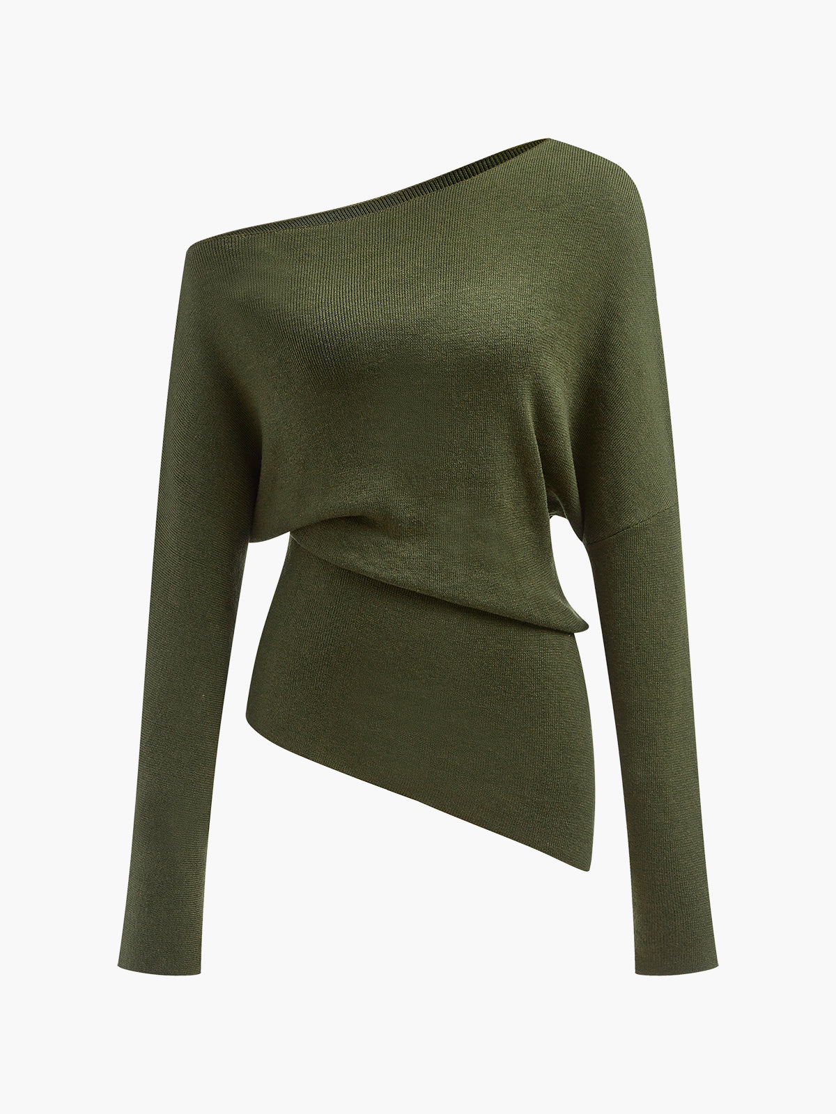 Women's wool-blend knit top asymmetrical neck pleated cold-shoulder design warm versatile style