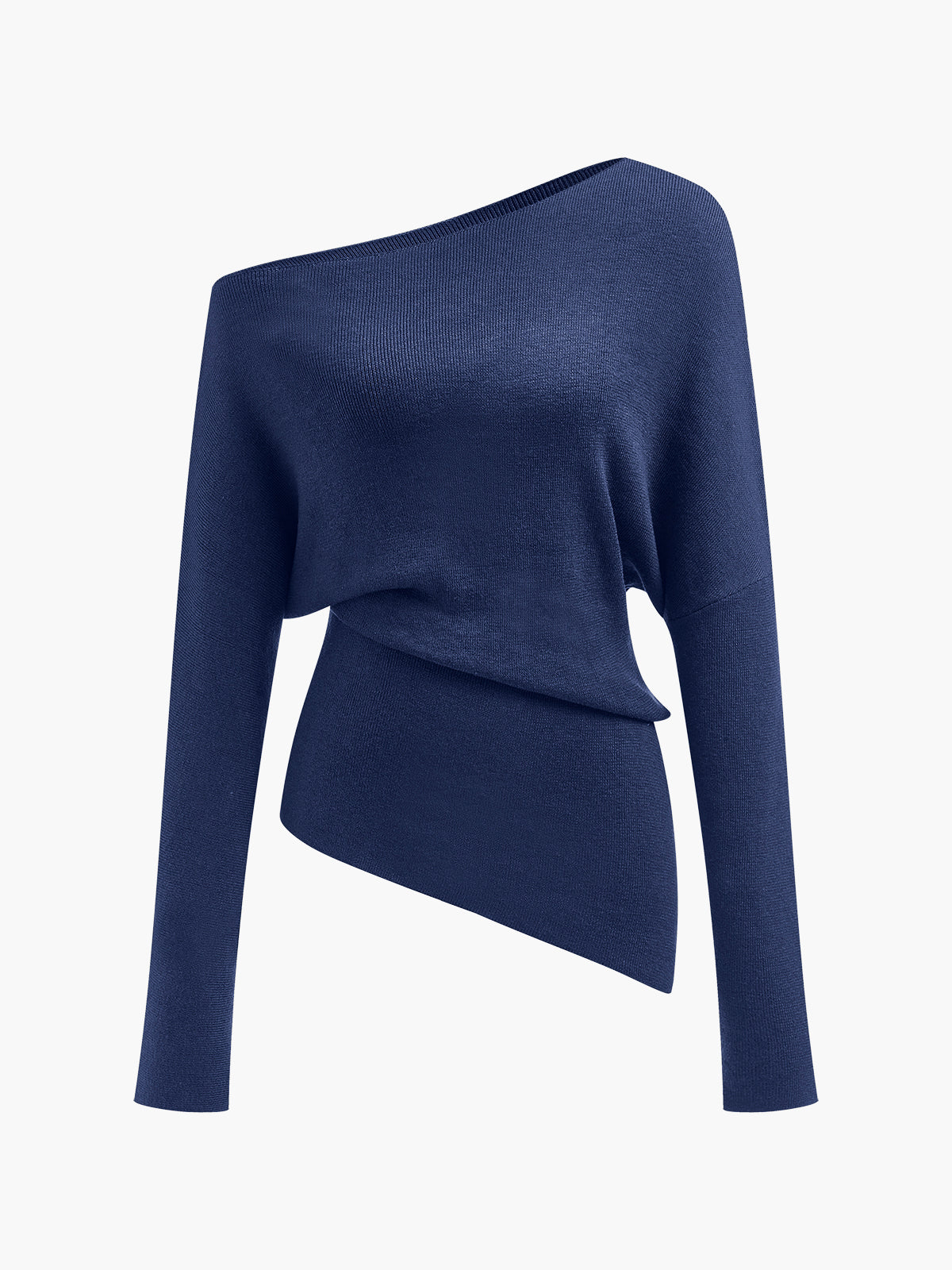 Women's wool-blend knit top asymmetrical neckline pleated cold-shoulder design warm versatile style