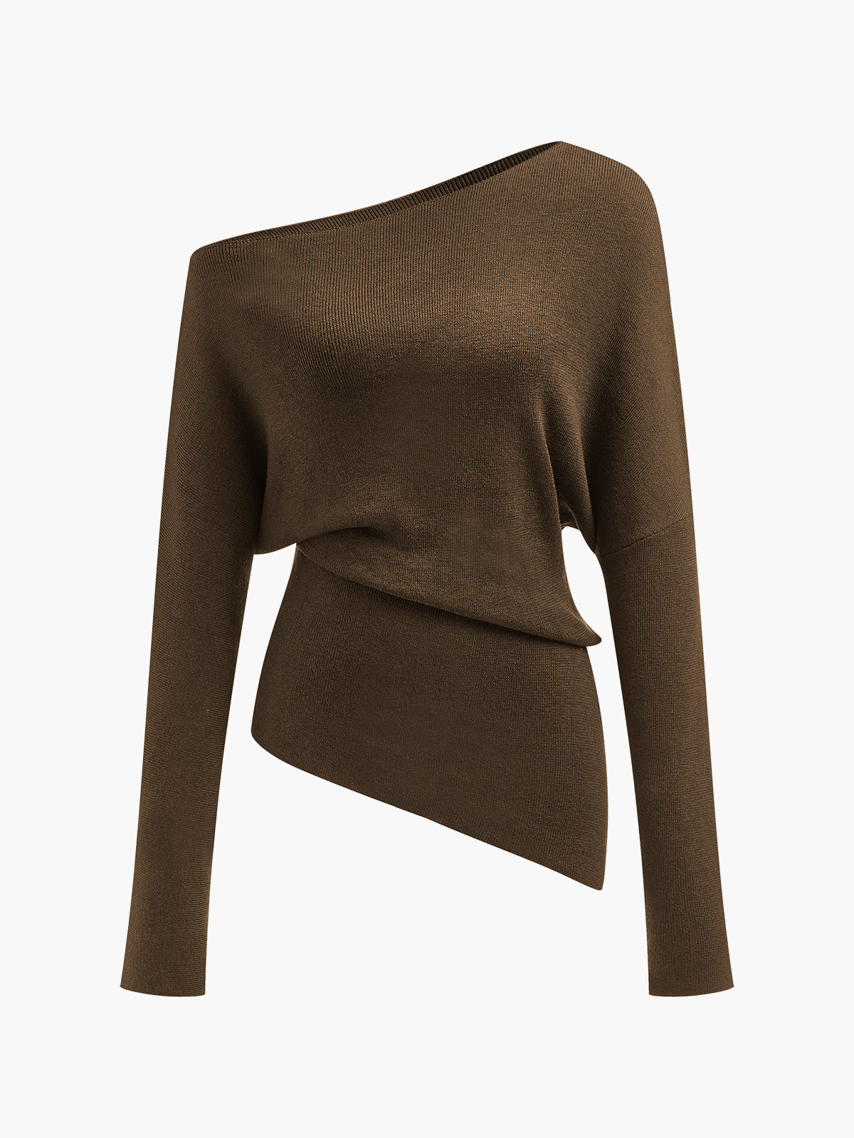 Women's wool-blend knit top asymmetrical neck pleated cold-shoulder design warm versatile style