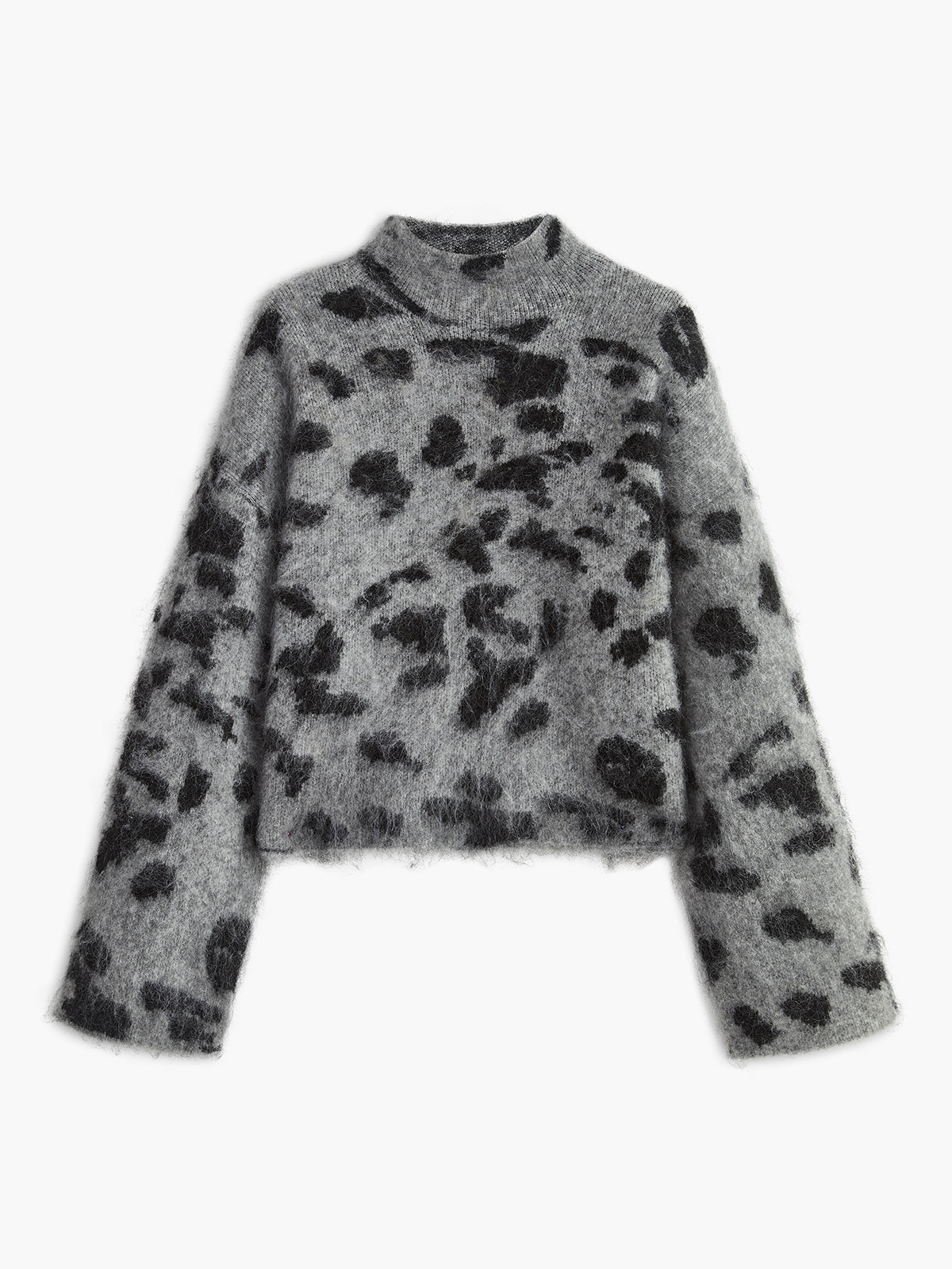 Women's leopard fuzzy sweater wool blend warm cozy knit casual elegant everyday comfort