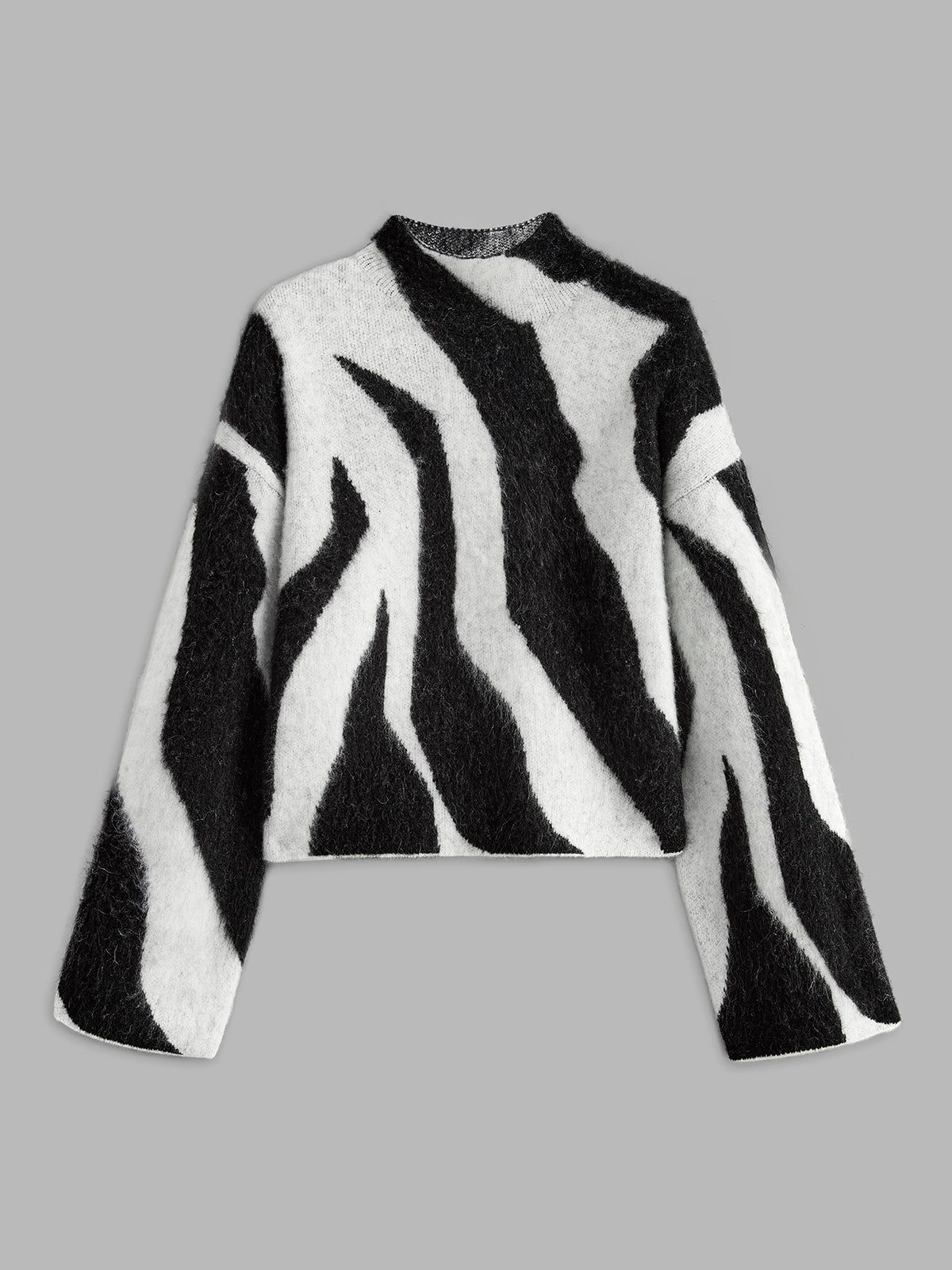 Women's leopard fuzzy wool-blend sweater, warm cozy knit with mohair plush texture