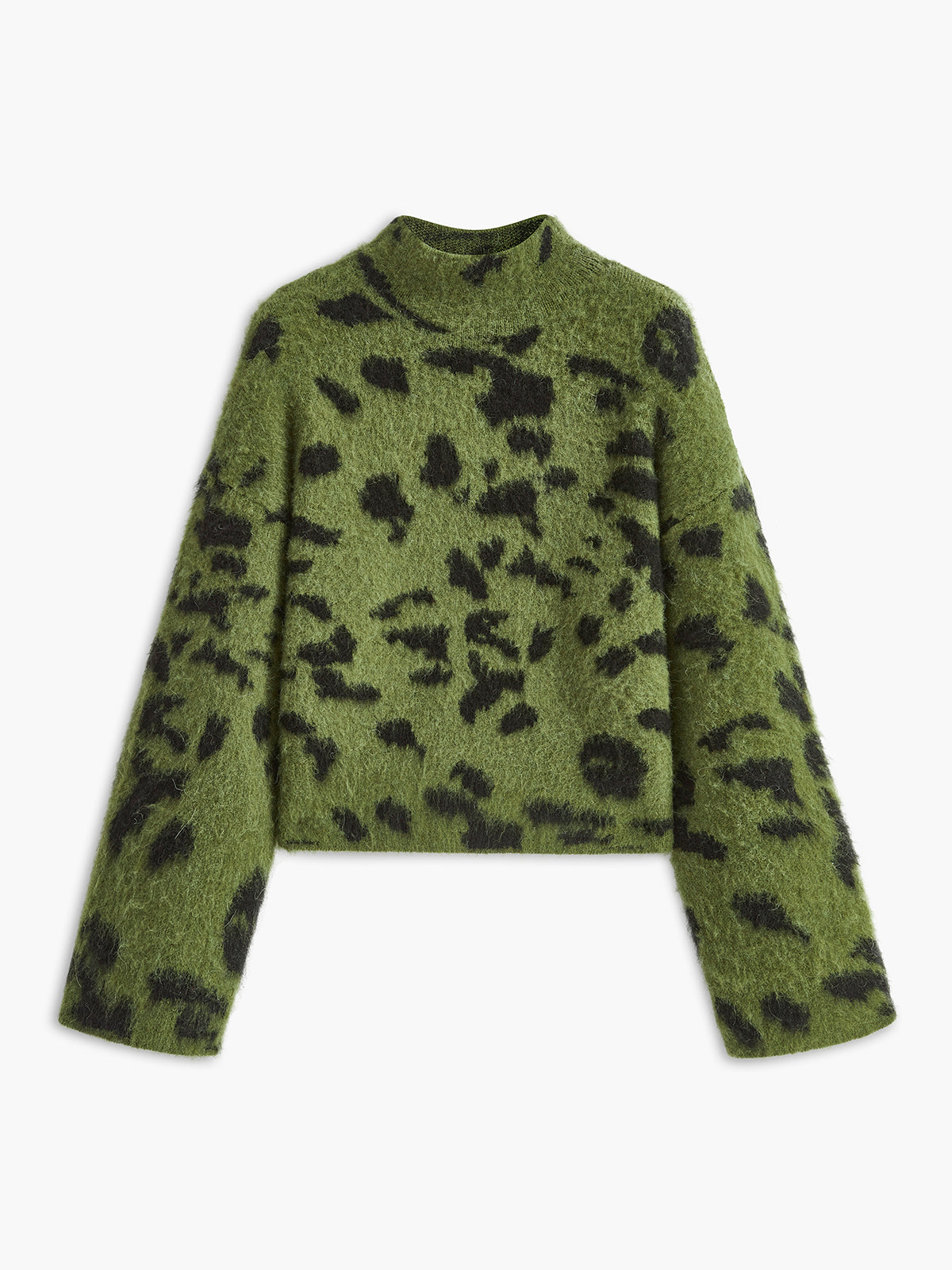 Women's leopard fuzzy sweater wool blend warm cozy knit casual elegant everyday comfort
