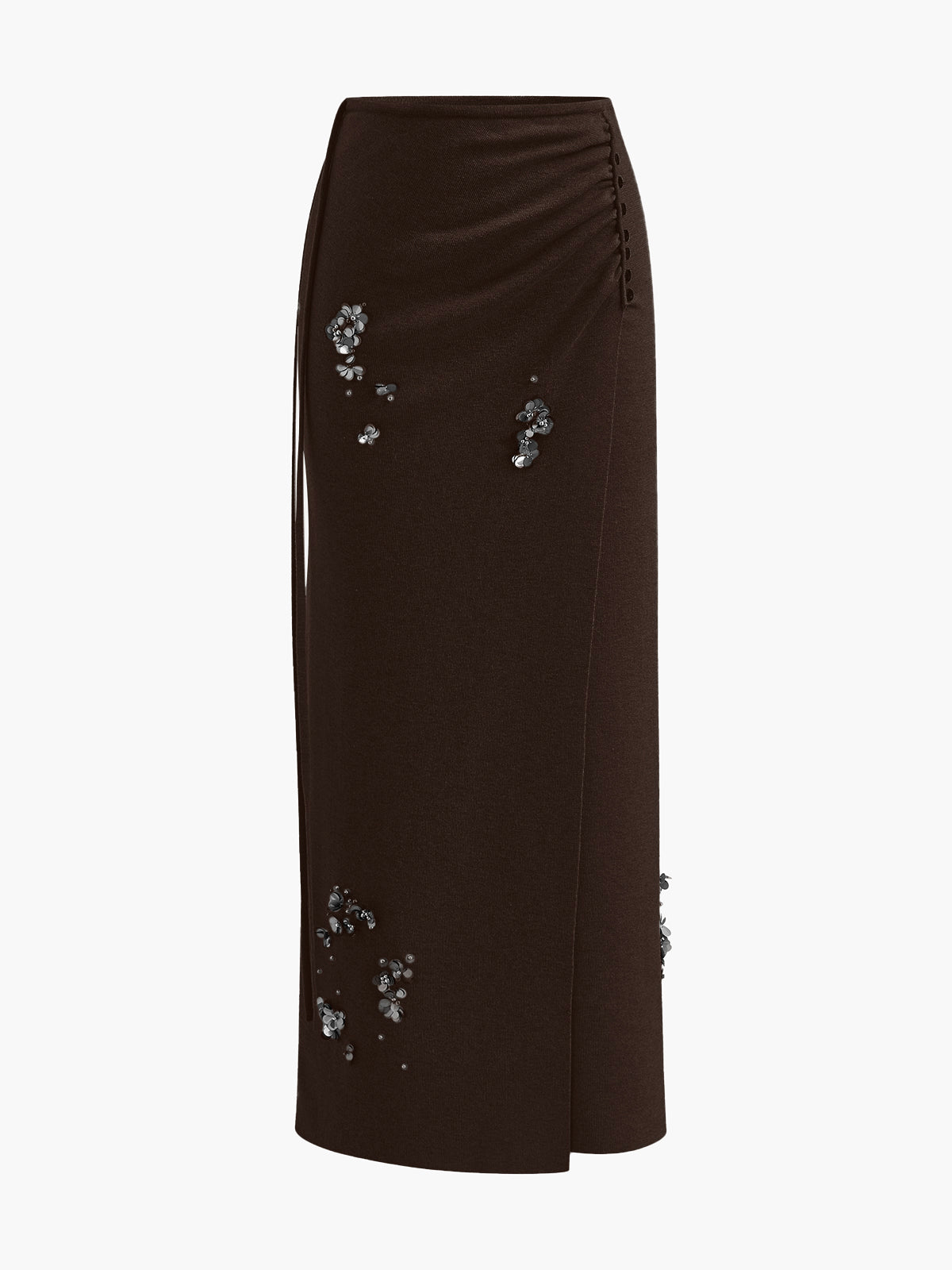 Women wool blend pleated sequins sweater skirt with beaded detail, warm elegant midi length