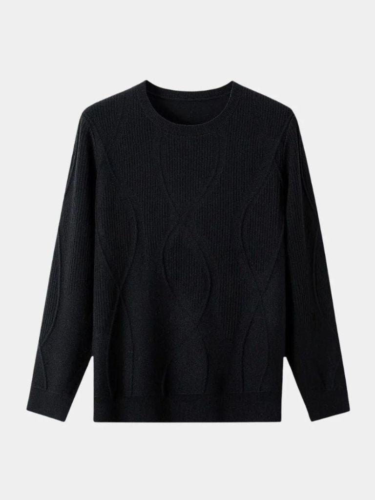 Men's gray textured crewneck pullover sweater with ribbed knit and wave pattern weave