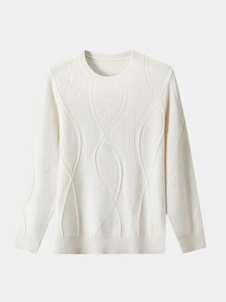 Men's textured crewneck pullover sweater with ribbed knit wave pattern weave for everyday warmth