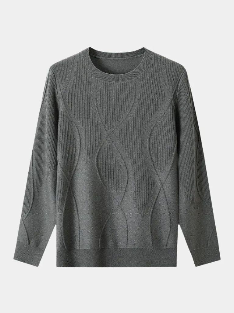 Men's textured crewneck pullover sweater with ribbed knit wave pattern weave for everyday warmth