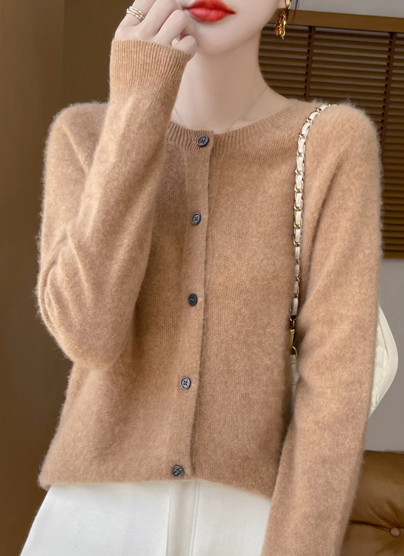 Women's light gray merino wool cardigan feather-light ultra-soft 100% merino all-season layering